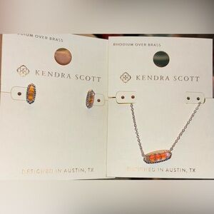 KENDRA SCOTT SET Clear Iridescent Dichroic Glass Rhodium Necklace & Earrings NWT